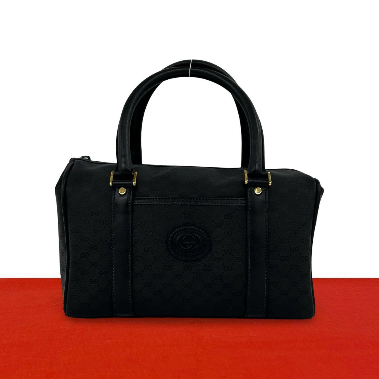 Gucci Vintage Micro GG Logo Leather Mini Boston Bag Black