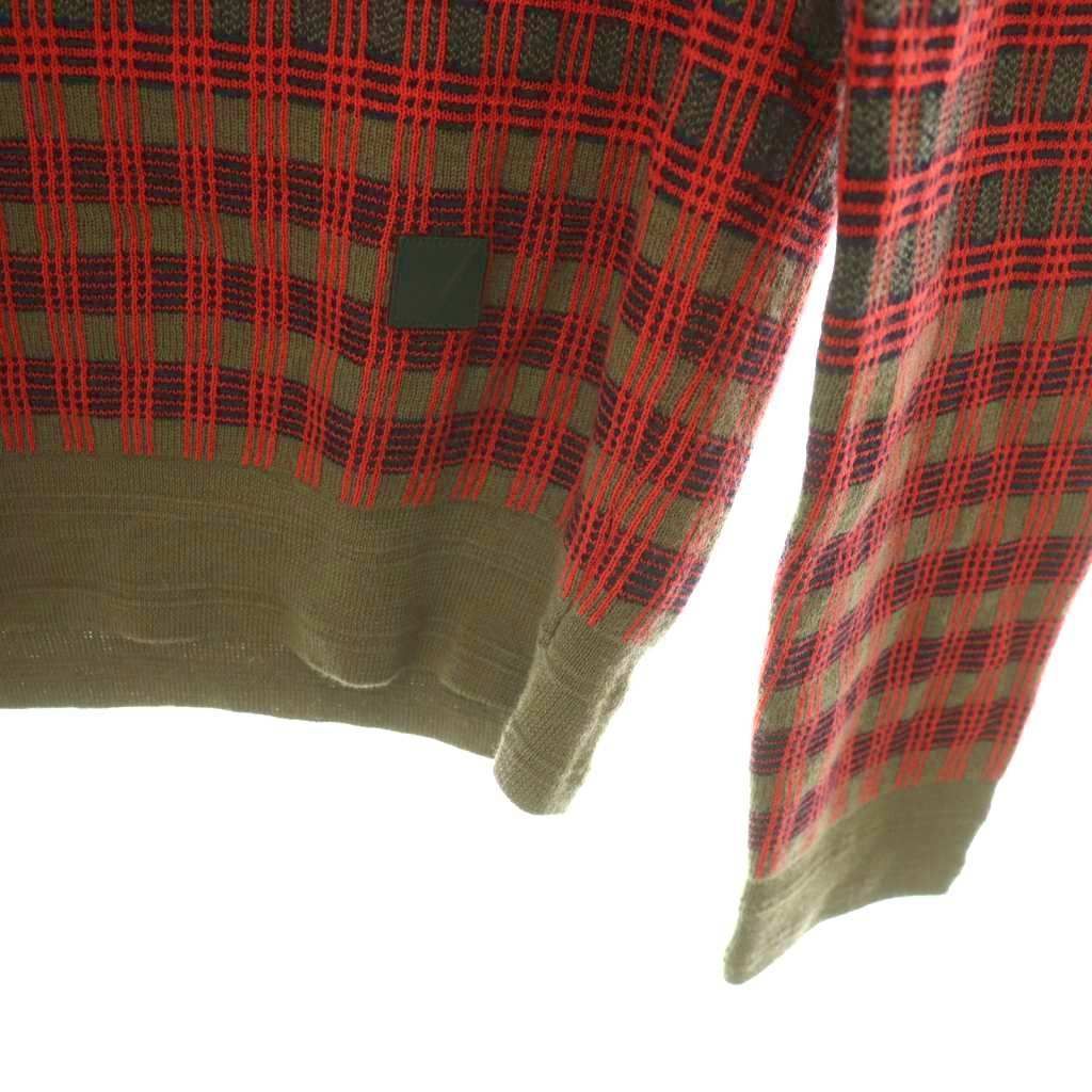 Louis Vuitton Leather Patch Wool Check Crewneck Knit Sweater Pullover S Khaki — view 4