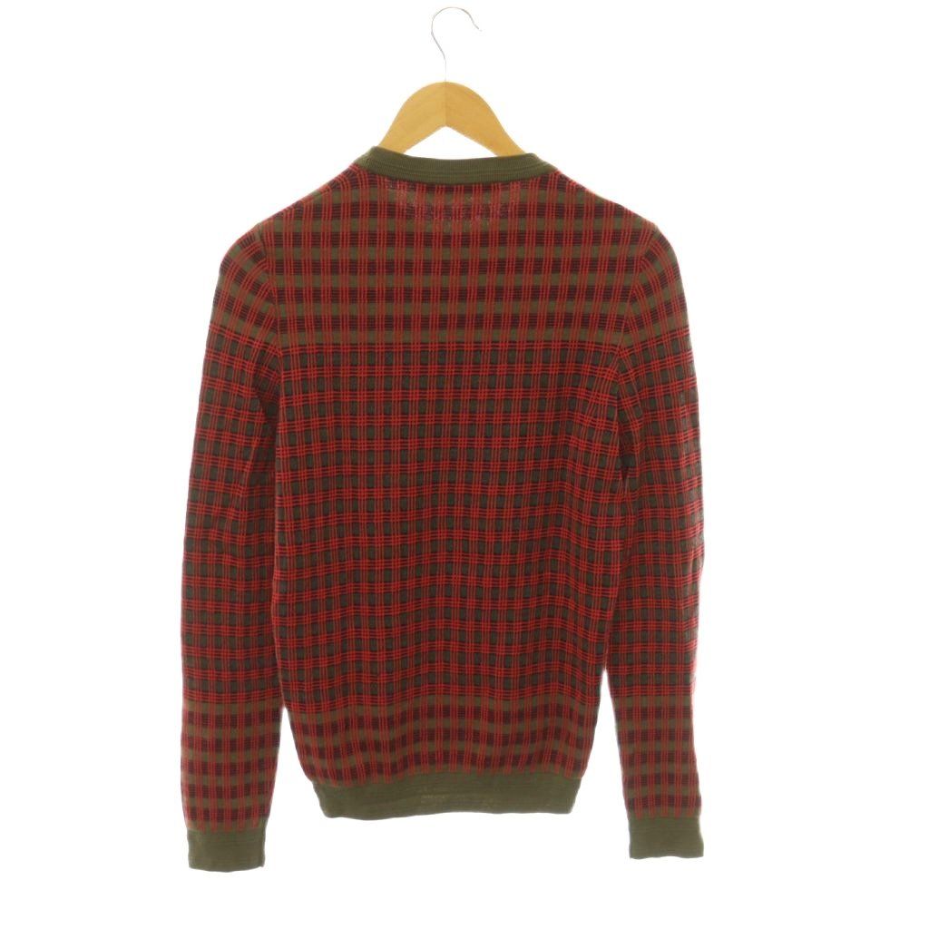 Louis Vuitton Leather Patch Wool Check Crewneck Knit Sweater Pullover S Khaki — view 2