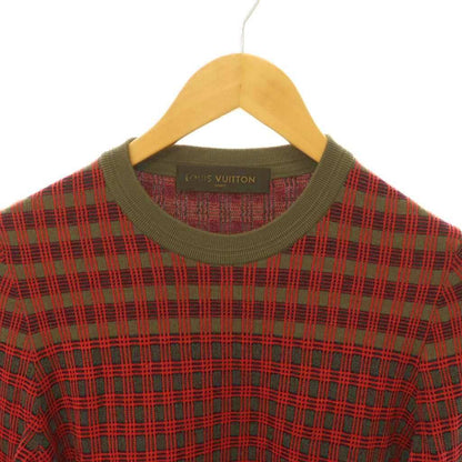 Louis Vuitton Leather Patch Wool Check Crewneck Knit Sweater Pullover S Khaki — view 3