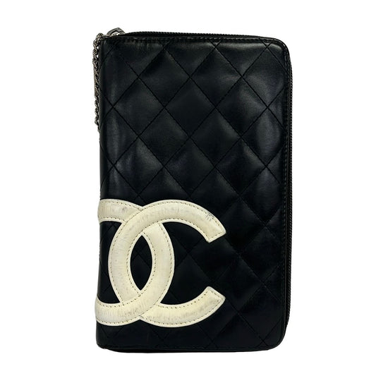 Chanel Wallet Cambon Line Black White Zip Around Lambskin