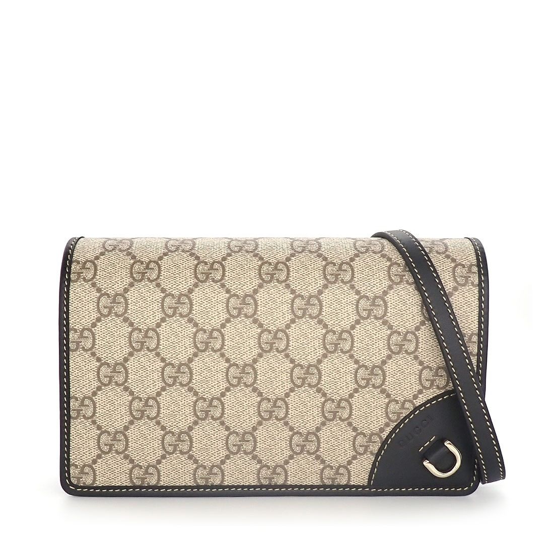 Gucci Shoulder Bag GG Emblem Wallet Beige Brown Supremecanvas Leather