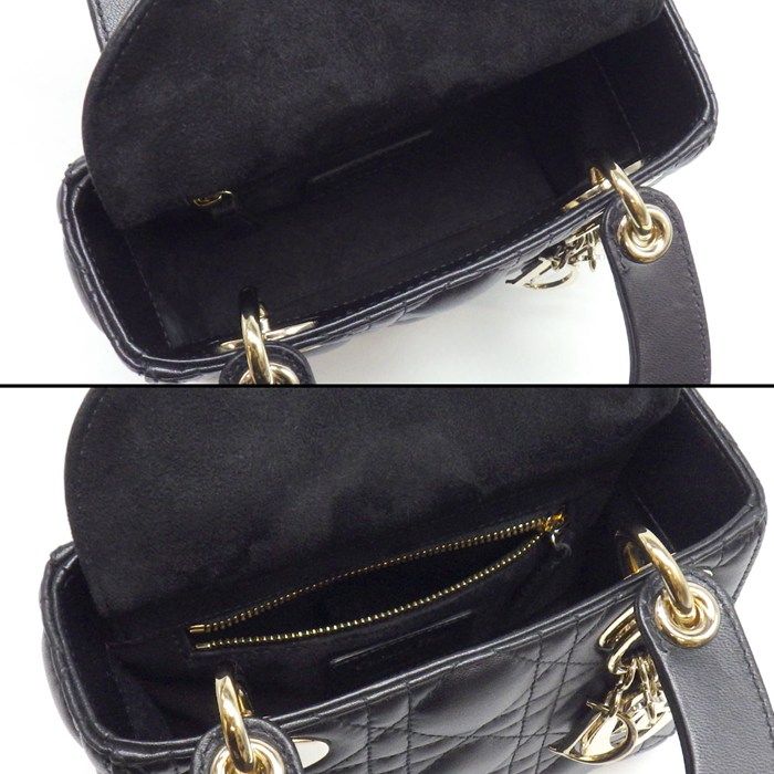Dior Handbag Lady Dior Mini Black Cannage Lambskin Gold — view 5