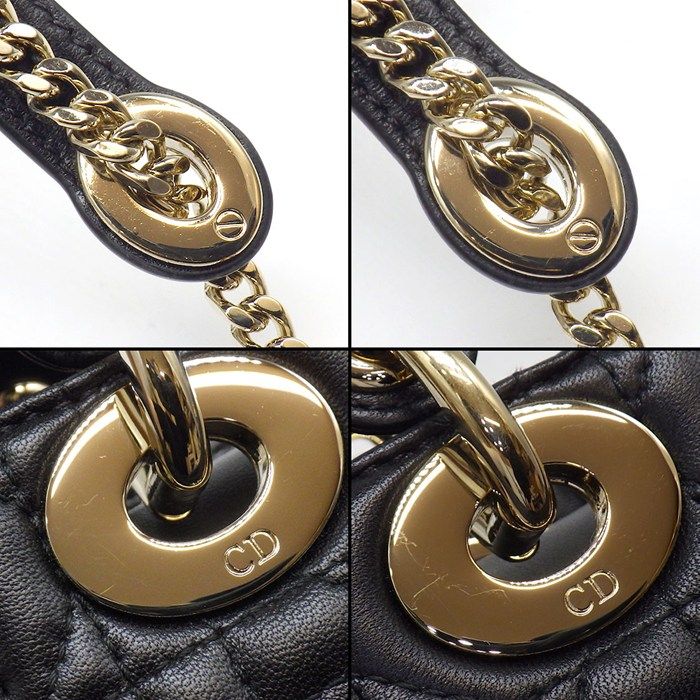 Dior Handbag Lady Dior Mini Black Cannage Lambskin Gold — view 7