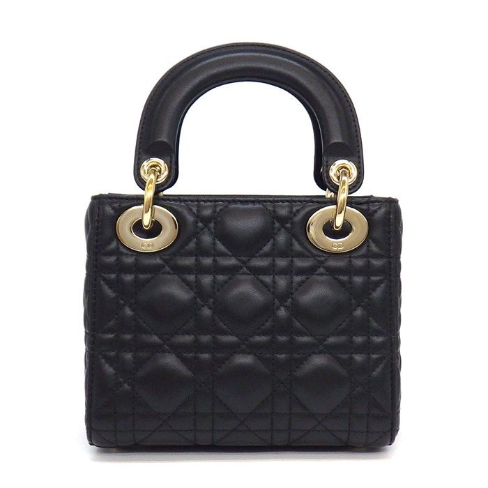 Dior Handbag Lady Dior Mini Black Cannage Lambskin Gold — view 2