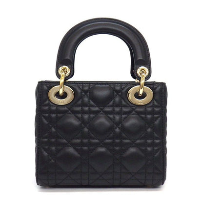 Dior Handbag Lady Dior Mini Black Cannage Lambskin Gold — view 2