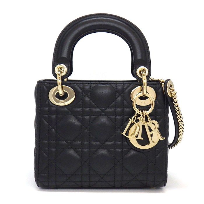 Dior Handbag Lady Dior Mini Black Cannage Lambskin Gold