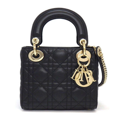 Dior Handbag Lady Dior Mini Black Cannage Lambskin Gold