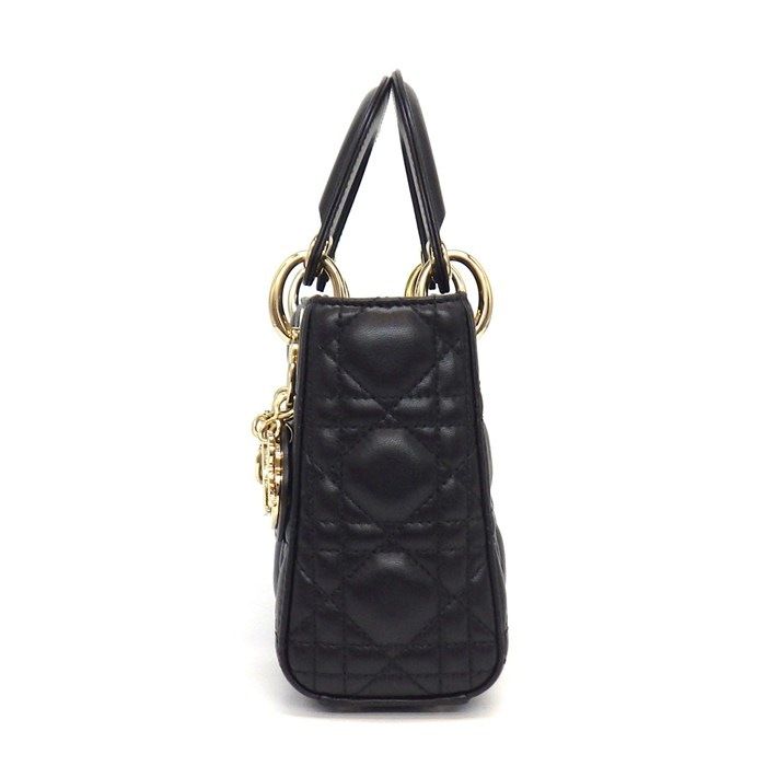 Dior Handbag Lady Dior Mini Black Cannage Lambskin Gold — view 3