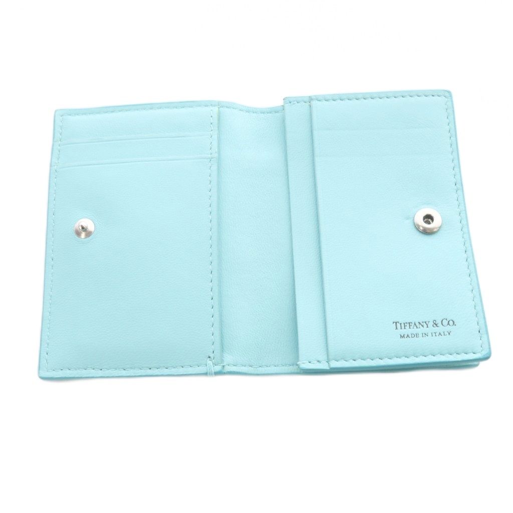 Tiffany & Co Vertical Folded Card Case Business Holder Leather Blue White — view 5