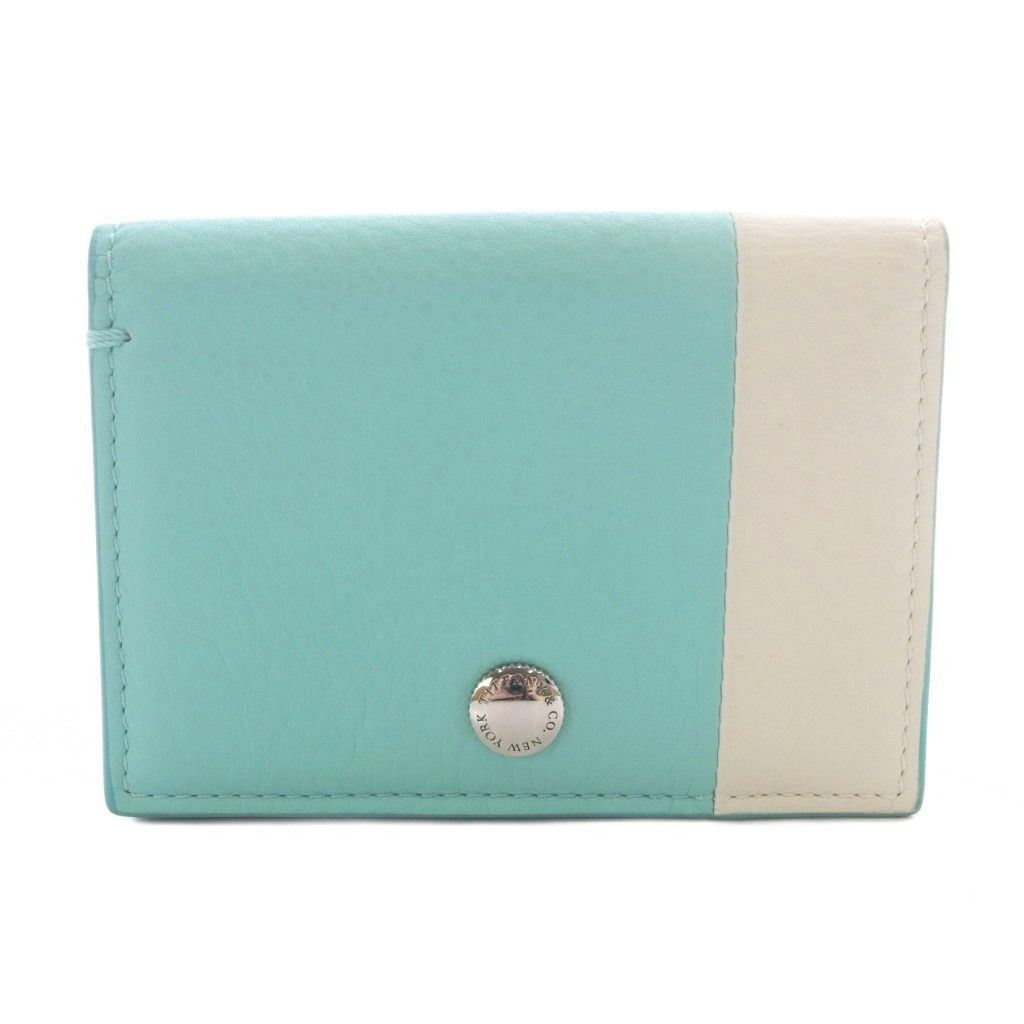 Tiffany & Co Vertical Folded Card Case Business Holder Leather Blue White