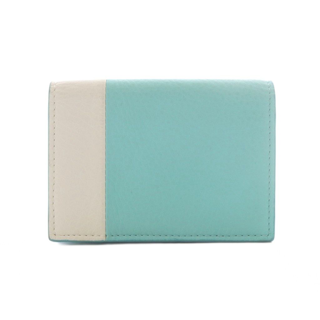 Tiffany & Co Vertical Folded Card Case Business Holder Leather Blue White — view 2