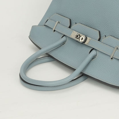 Hermes Birkin 35 Tote Togo Blue Bleu Lin Light Silver Handbag — view 4