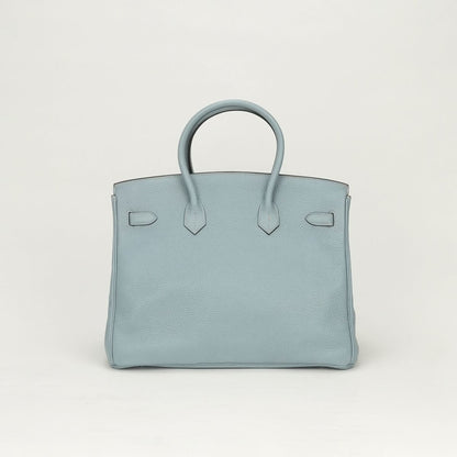 Hermes Birkin 35 Tote Togo Blue Bleu Lin Light Silver Handbag — view 3