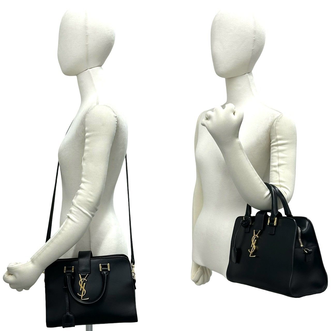 Saint Laurent Paris Baby Cabas YSL Logo Leather 2-Way Shoulder Bag Black — view 2