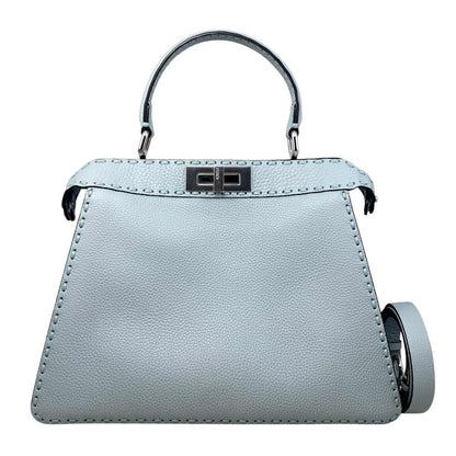 Fendi Tote Shoulder Bag Peekaboo Arbb Leather Selleria Blue Silver ISeeU