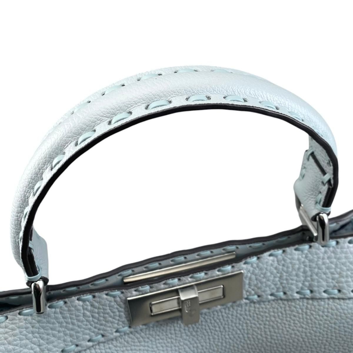Fendi Tote Shoulder Bag Peekaboo Arbb Leather Selleria Blue Silver ISeeU — view 8