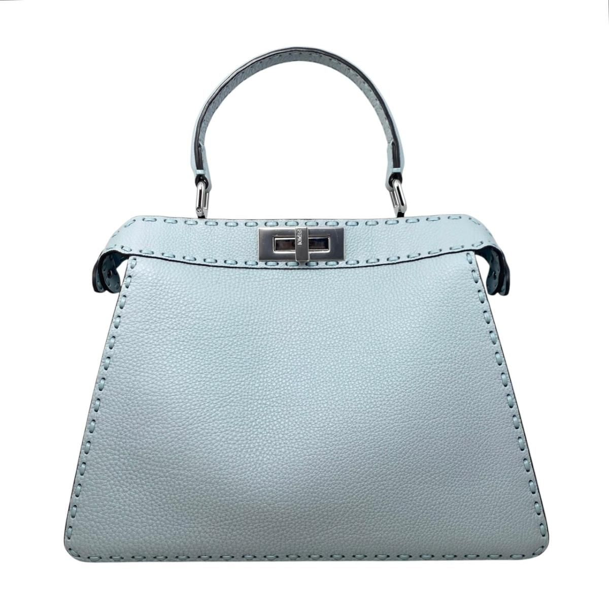 Fendi Tote Shoulder Bag Peekaboo Arbb Leather Selleria Blue Silver ISeeU — view 2