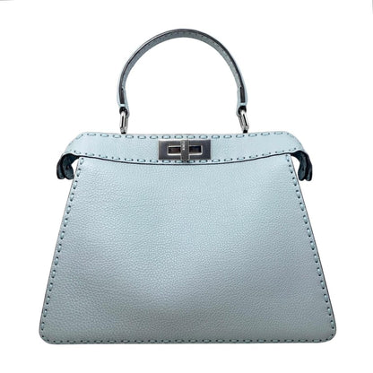 Fendi Tote Shoulder Bag Peekaboo Arbb Leather Selleria Blue Silver ISeeU — view 2