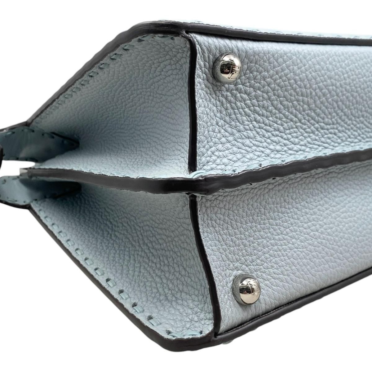 Fendi Tote Shoulder Bag Peekaboo Arbb Leather Selleria Blue Silver ISeeU — view 6