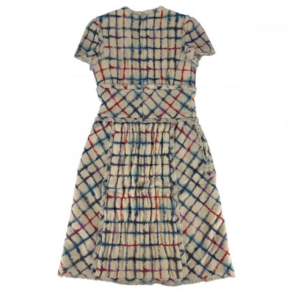 Chanel Dress Tweed Check Coco Button Short Sleeve 34 Beige Multicolor Wool — view 2