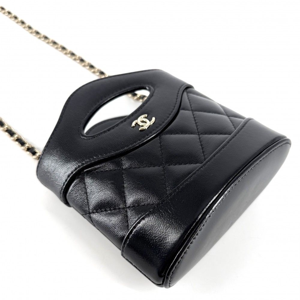 Chanel Shoulder Bag Quilted CC Logo Mini 2-Way Mount Crossbody Leather Black — view 3