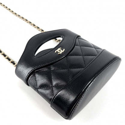 Chanel Shoulder Bag Quilted CC Logo Mini 2-Way Mount Crossbody Leather Black — view 3