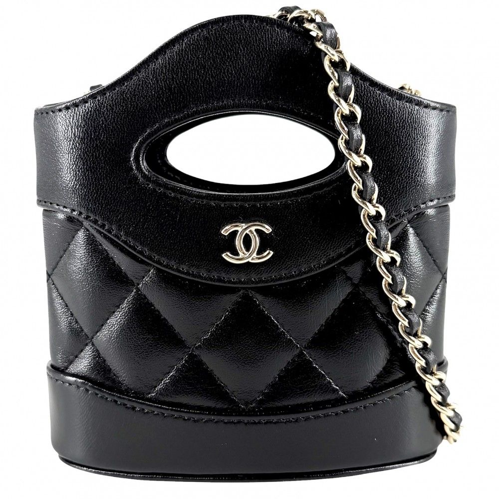Chanel Shoulder Bag Quilted CC Logo Mini 2-Way Mount Crossbody Leather Black