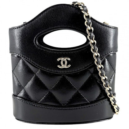 Chanel Shoulder Bag Quilted CC Logo Mini 2-Way Mount Crossbody Leather Black