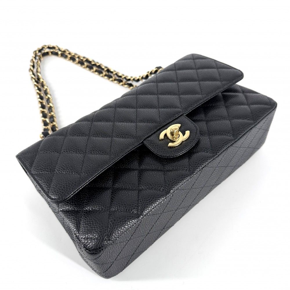 Chanel Shoulder Bag Quilted 25 Double Chain CC Logo Flap Crossbody Caviar — view 3