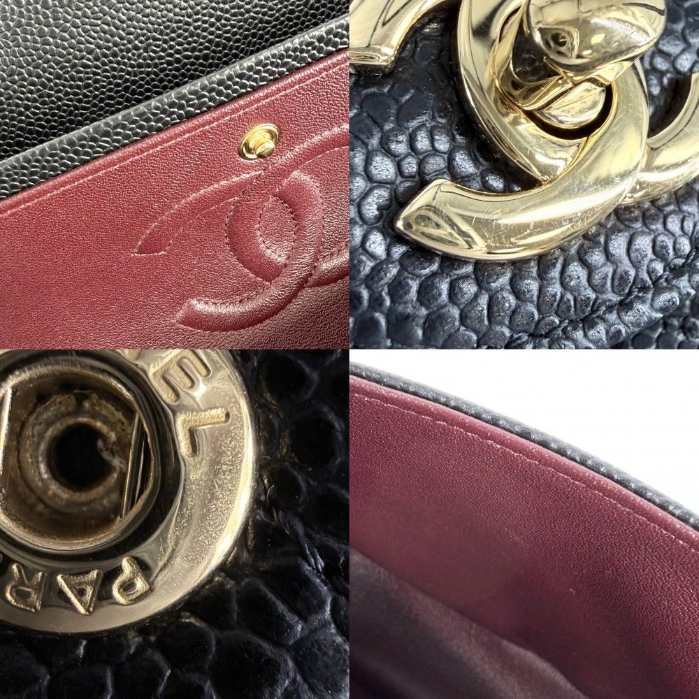 Chanel Shoulder Bag Quilted 25 Double Chain CC Logo Flap Crossbody Caviar — view 7
