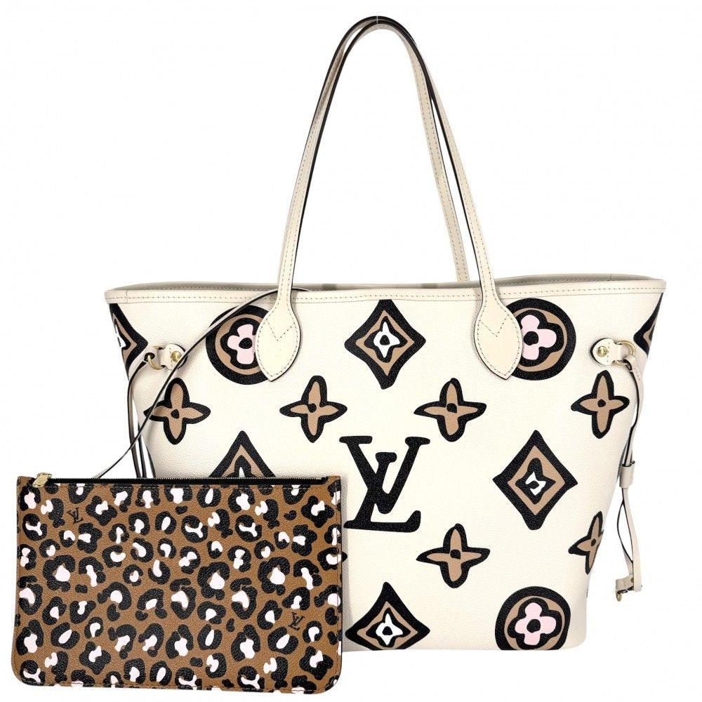 Louis Vuitton Tote Neverfull MM Handbag Wild at Heart Shoulder Leopard Ivory