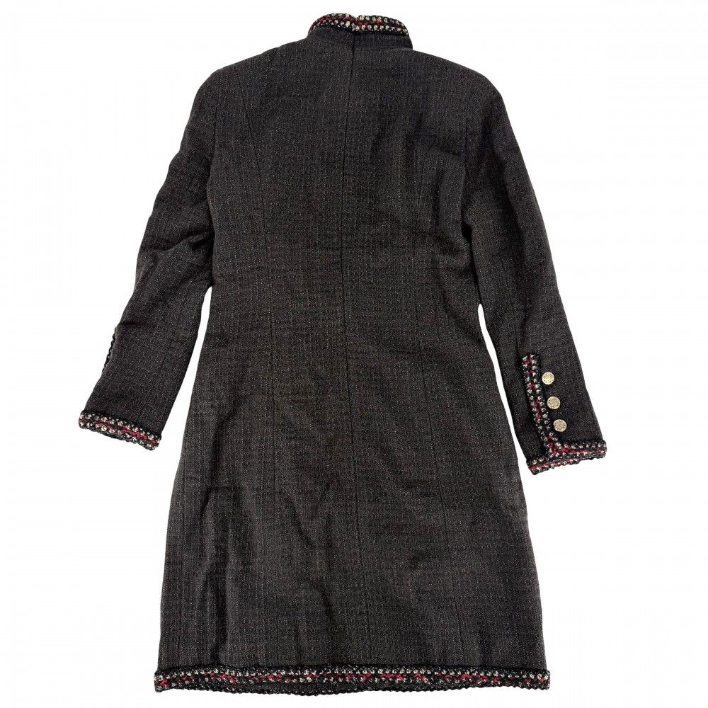 Chanel Dress Tweed Stand Color Long Sleeve 36 Brown Gold Fall Winter — view 2