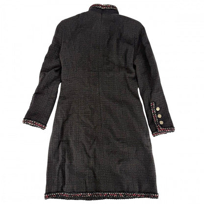 Chanel Dress Tweed Stand Color Long Sleeve 36 Brown Gold Fall Winter — view 2