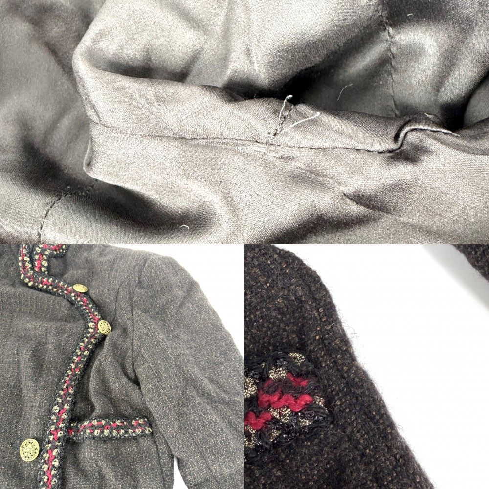 Chanel Dress Tweed Stand Color Long Sleeve 36 Brown Gold Fall Winter — view 5