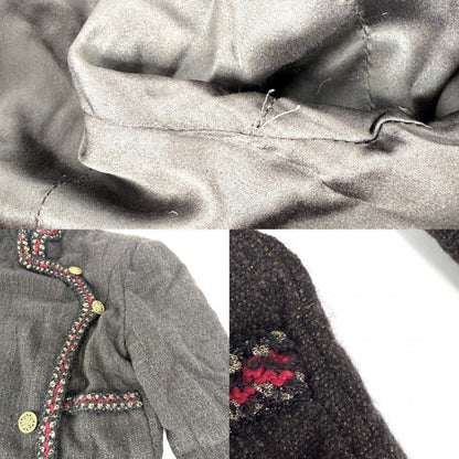 Chanel Dress Tweed Stand Color Long Sleeve 36 Brown Gold Fall Winter — view 5