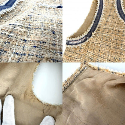 Chanel Dress Tweed Sleeveless CC Logo 36 Beige Navy Blue Spring Summer — view 4