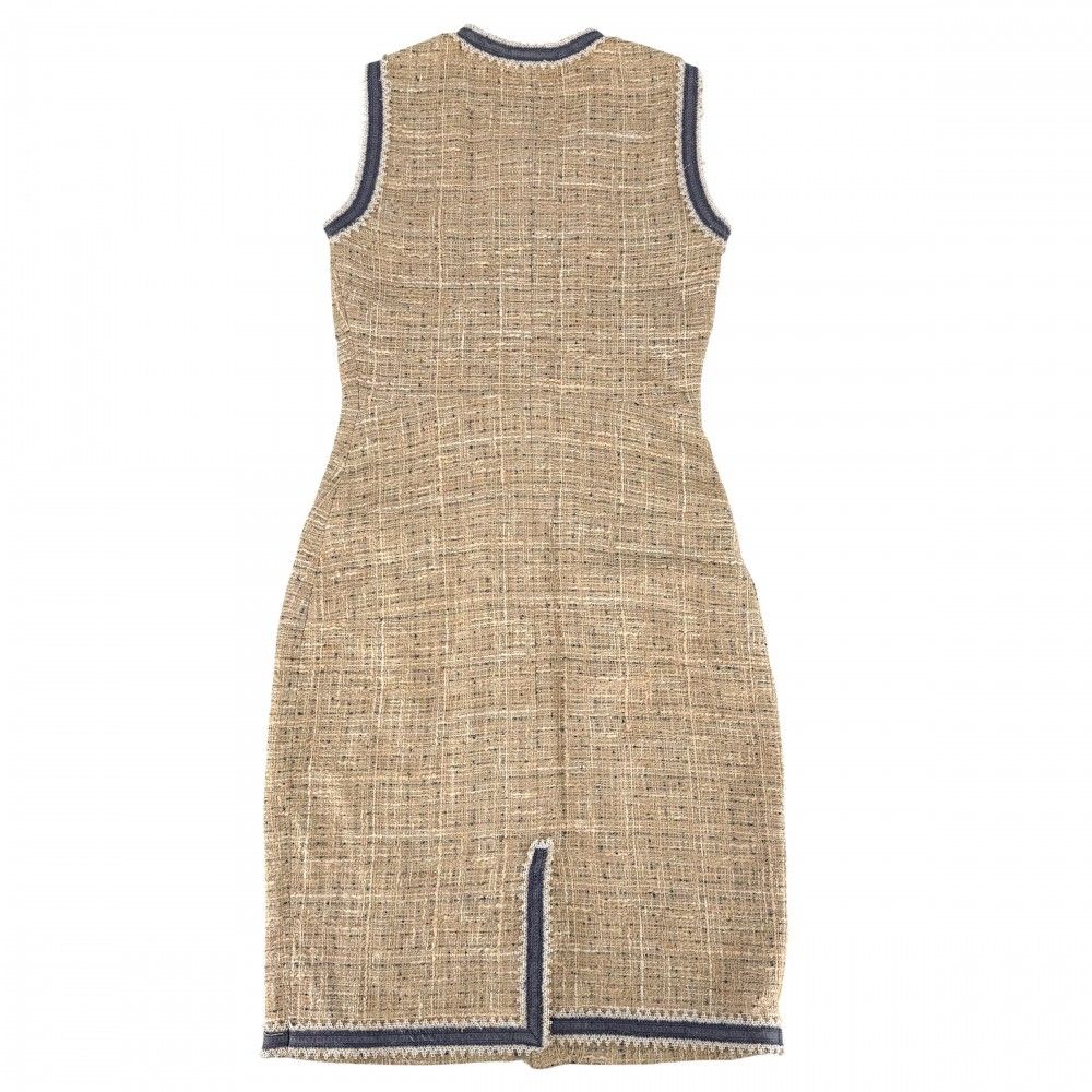 Chanel Dress Tweed Sleeveless CC Logo 36 Beige Navy Blue Spring Summer — view 2