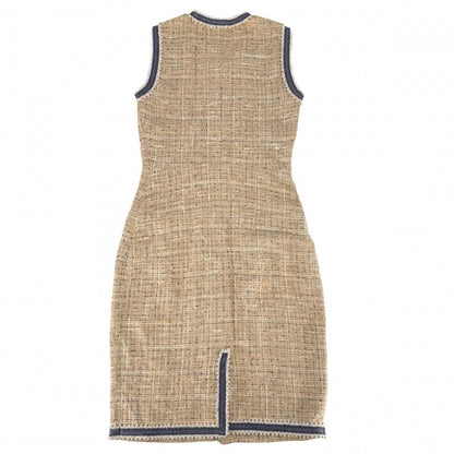 Chanel Dress Tweed Sleeveless CC Logo 36 Beige Navy Blue Spring Summer — view 2