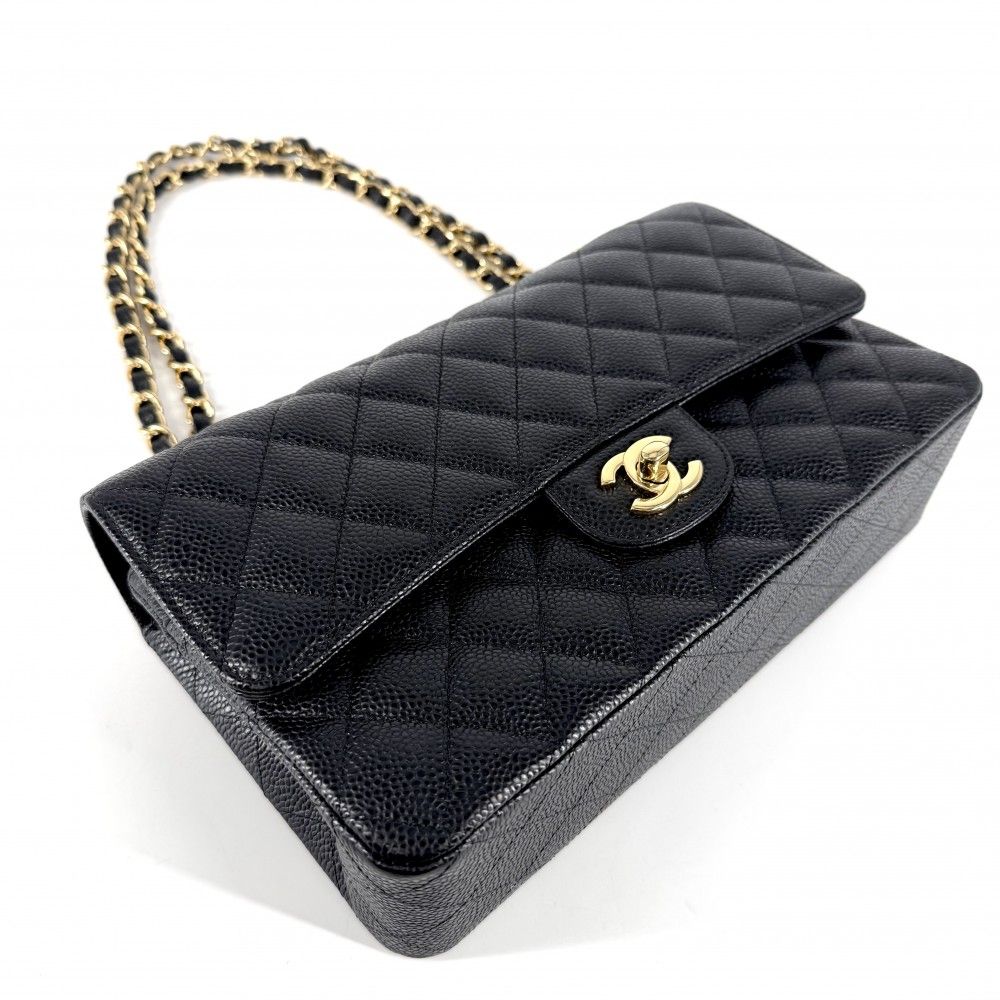 Chanel Shoulder Bag Quilted 25 Double Chain CC Logo Flap Crossbody Caviar — view 3