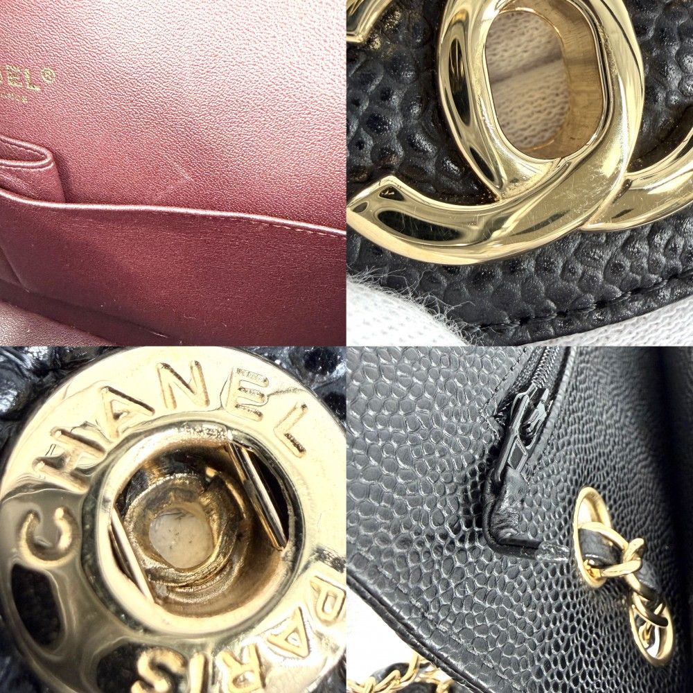 Chanel Shoulder Bag Quilted 25 Double Chain CC Logo Flap Crossbody Caviar — view 7