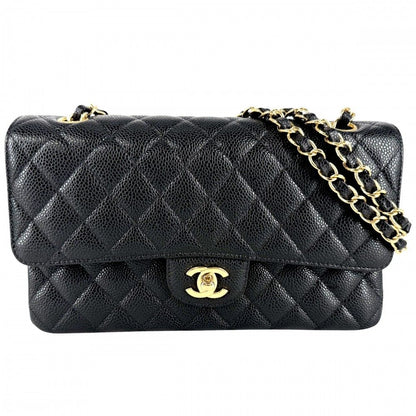 Chanel Shoulder Bag Quilted 25 Double Chain CC Logo Flap Crossbody Caviar