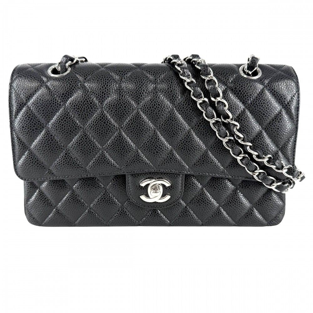 Chanel Shoulder Bag Quilted 25 Double Chain CC Logo Flap Crossbody Caviar