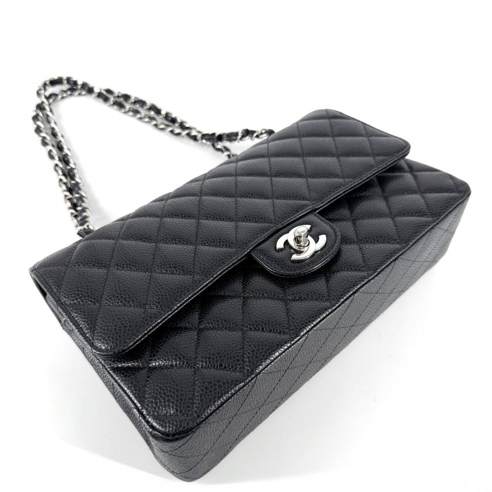 Chanel Shoulder Bag Quilted 25 Double Chain CC Logo Flap Crossbody Caviar — view 3