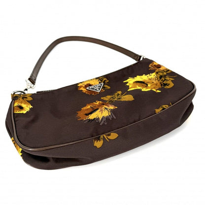 Prada Handbag Floral Flower One Shoulder Nylon Leather Brown Yellow Silver — view 3