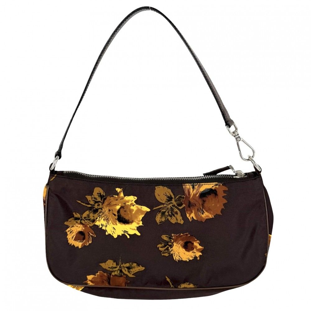 Prada Handbag Floral Flower One Shoulder Nylon Leather Brown Yellow Silver — view 2