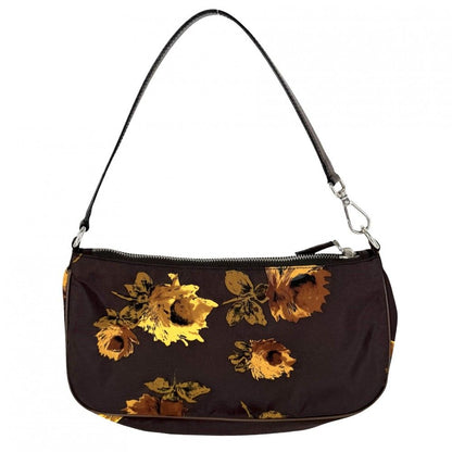 Prada Handbag Floral Flower One Shoulder Nylon Leather Brown Yellow Silver — view 2