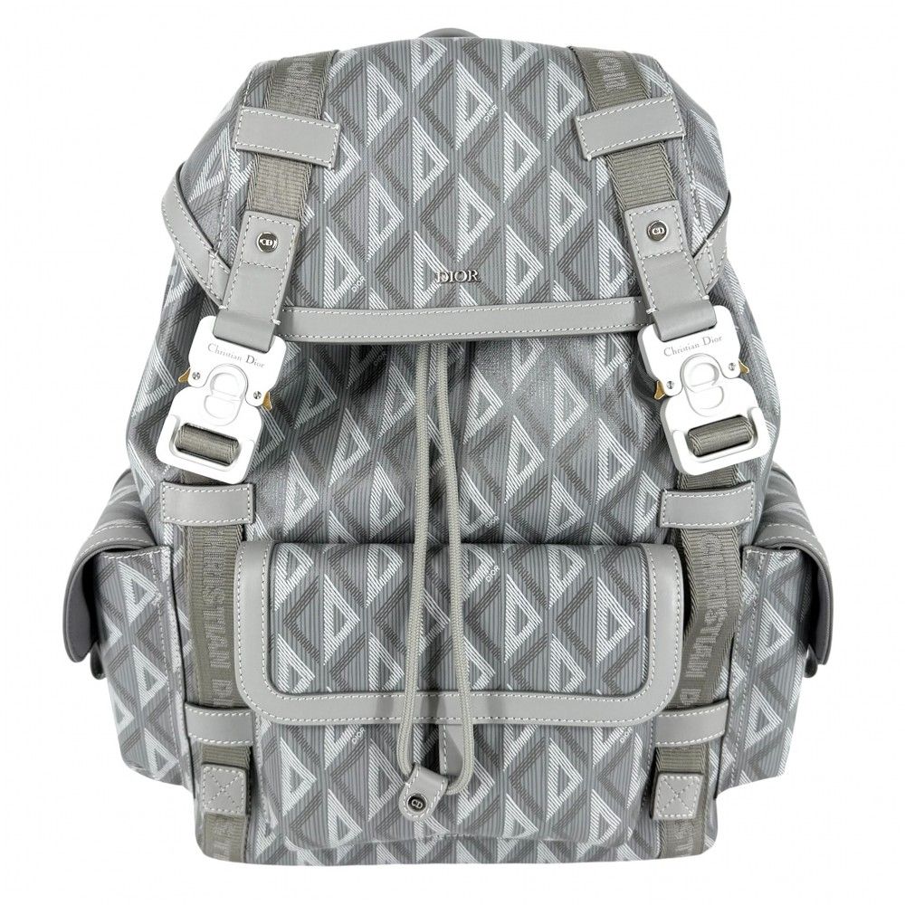 Dior Backpack CD Diamond Hit the Road Leather Gray Silver