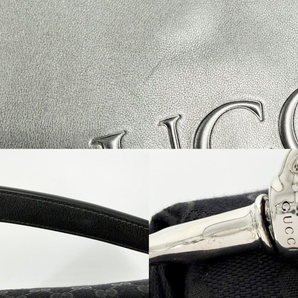 Gucci 2-Way Shoulder Bag Crossbody GG Canvas Leather Black Silver — view 7