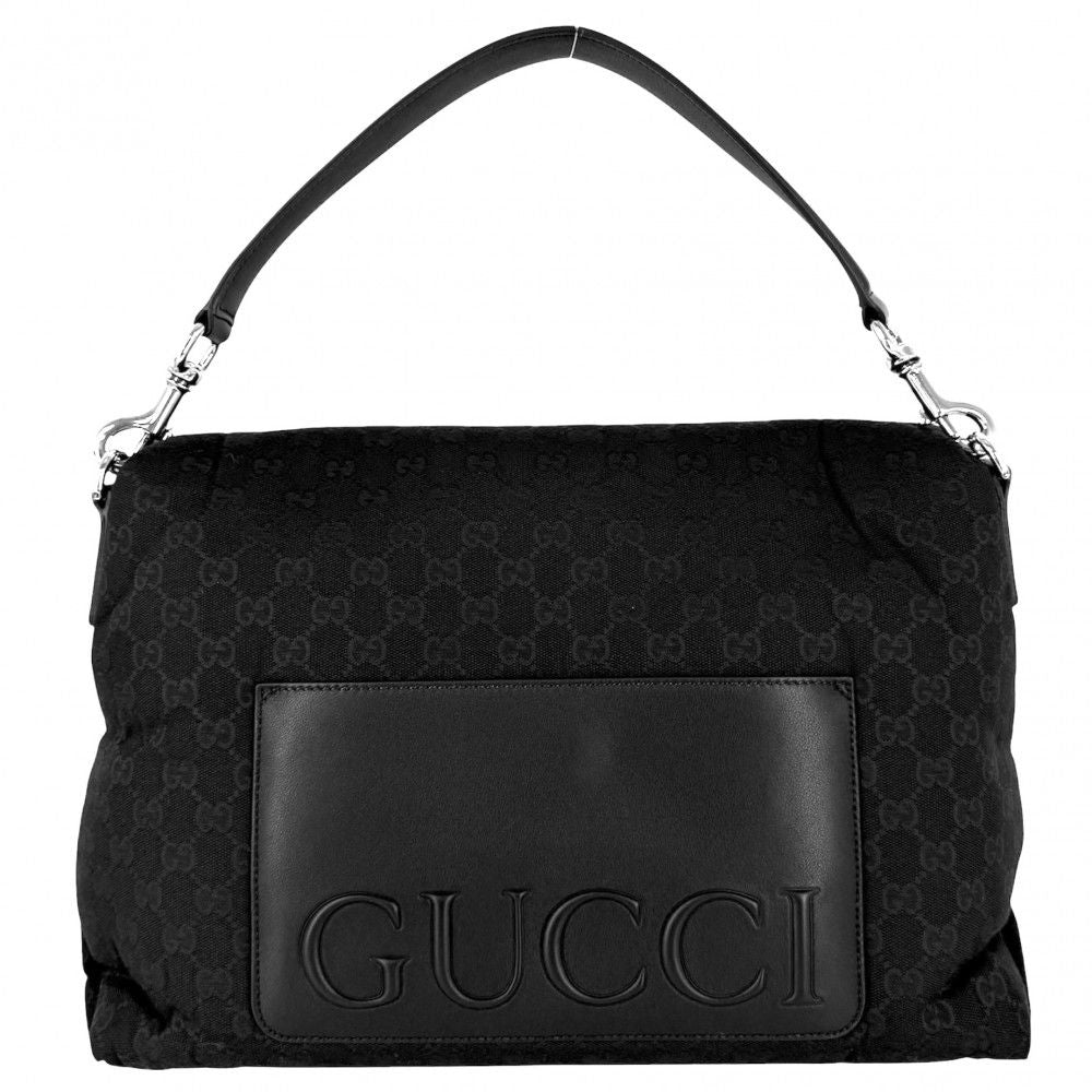 Gucci 2-Way Shoulder Bag Crossbody GG Canvas Leather Black Silver — view 2